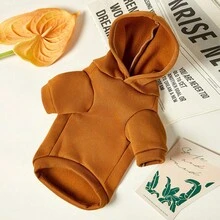 PETSIN 1 Piece Cute Brown Pufferfish Letter Printed Pet Hoodie With Hat, Autumn And Winter Brown Thick Warm Pet Clothes - Brown - View 3