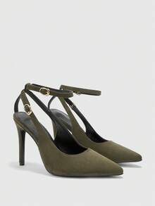CUCCOO BIZCHIC 女士尖头搭扣设计时尚高跟鞋，适合日常穿着 - 綠色 - 查看 7