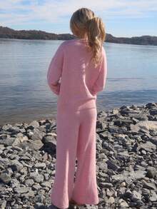 Sydney Algeri 2pcs Women Casual Loose Fit Drop Shoulder Long Sleeve Sweater And Knit Pants Set, Autumn