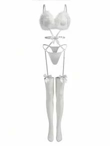 Fantasy Costume Đồ bó sát gợi cảm có nơ trang trí màu trơn cho nữ - trắng - Xem 5