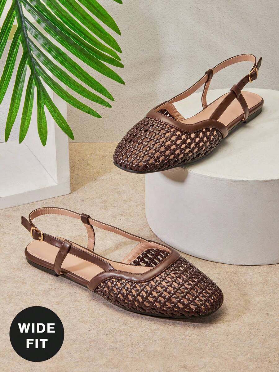 SHUZIA Women's Wide-Fit Round Toe Comfort Soft PU Slip On Flats - Brown - View 1