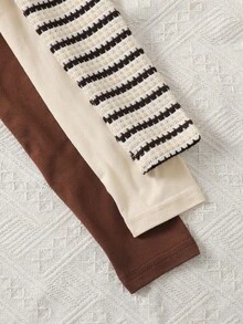 LMoss Kids 3pcs/Set Tween Girls' Solid Color Crew Neck Casual T-Shirts - Brown - View 4