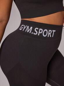 Rhythm Era 大码女式纯色露背背心和字母印花紧身裤运动套装