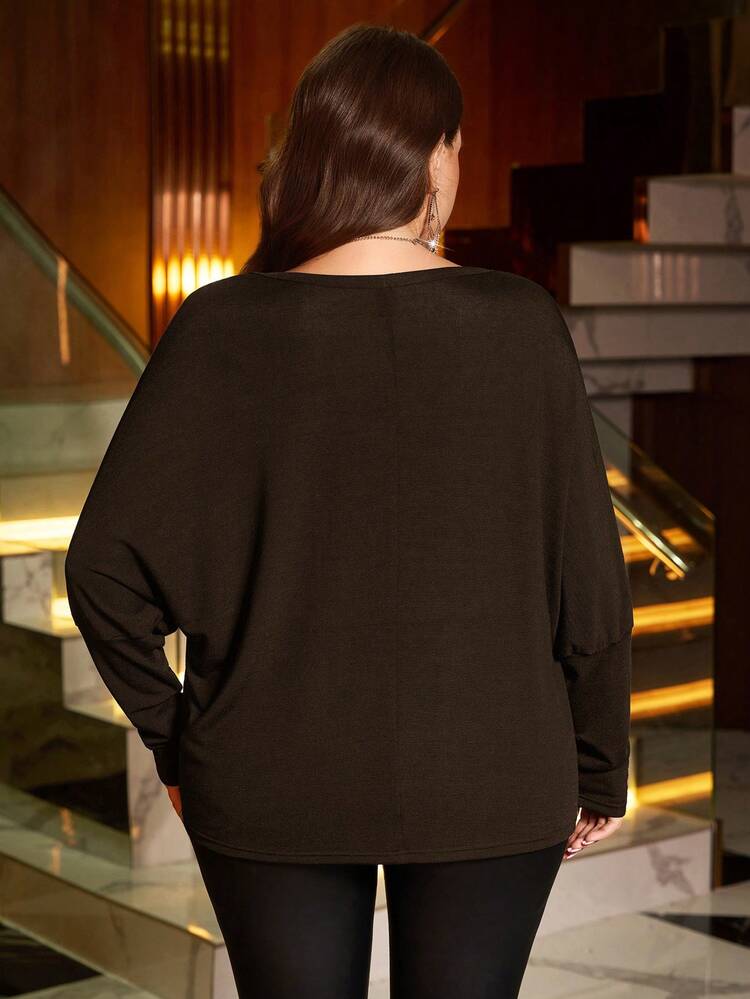 Plus Size Autumn Fashion Star Rhinestone Batwing Sleeve T-Shirt Brown Blouses For Women Batwing Sleeve Top