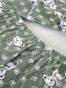 两件套青少年男童POLO领开襟睡衣套装，柔软针织面料，经典泰迪熊卡通图案，是送给孩子的绝佳礼物，适合春、夏、秋、冬四季穿着。 - 綠色 - 查看 8
