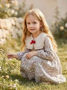 Vintaside Kids 女童春秋季时尚数码碎花衬衫裙，适合温和天气下的户外活动、露营或日常休闲购物 - 彩色 - 查看 7