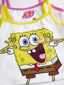 SpongeBob SquarePants | SHEIN Young Girl 3pcs/Set Cute Cartoon Pattern Camisole , Age 4-7Y - White - View 4