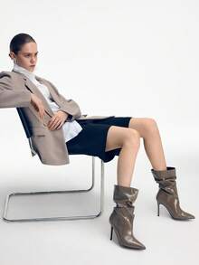 Mnmlis Women's Fashion Versatile Pointed Toe Mid-Calf High Heel Boots For Christmas - Khaki - View 6