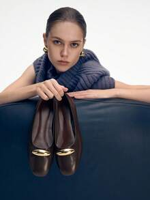 Mnmlis Scarpe da donna casual e versatili per pendolari, con decorazione in metallo - Caffè Marrone - Visualizzare 1