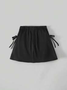 Ontre Jupe plissée décontractée pour préadolescentes avec nœud amovible de couleur unie