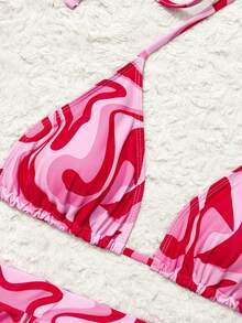 Swim Vcay 3pcs/Set Random Print Tankini Swimsuit - Pink - View 7