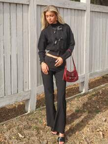 Sydney Algeri pull en tricot texturé à manches longues avec nœud papillon, confortable, pour femmes, hiver - Noir - Voir 5