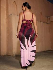 Swim Oasis New Elegant Floral Print Plus Size One-Piece Swimsuit With Skirt Cover-Up, 2-Piece Set - Red Violet - View 2