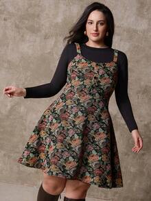 Juhart Váy midi không tay jacquard thanh lịch cỡ lớn dành cho đi làm - Nhiều màu - Xem 3