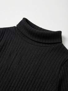 Cozy Pixies Baby Girl Soft Knit Casual Versatile Solid Color Turtleneck Long Sleeve Top - Black - View 4