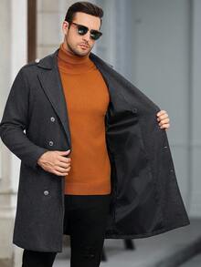 Manfinity Mode Men's Solid Color Pocket & Button Front Long Sleeve Overcoat, Autumn Fall Clothes Men Long Coat Overcoat Men Men Trench Coats - Dark Grey - View 7