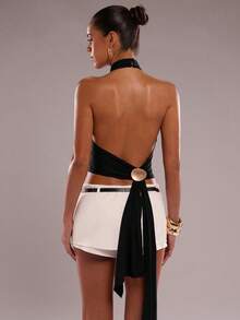 SHEIN BAE Women's Solid Color Minimalist Backless Camisole,Summer Top - Black - View 7