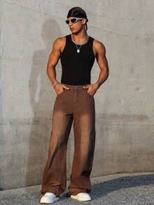 Manfinity EMRG Quần jeans ống đứng cổ điển chắp vá - Cà phê nâu - Xem 5