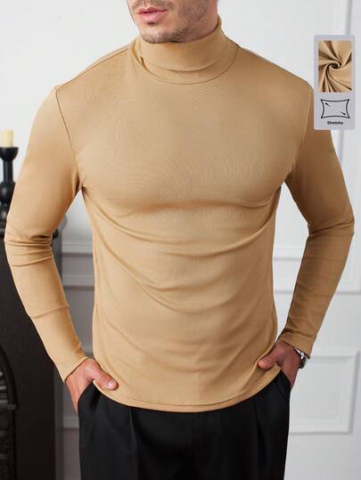 Core Aspect Men's Casual Solid Color Turtleneck Slim Fit Long Sleeve T-Shirt, Versatile And Practical. It Exudes A High-End Urban Casual Vibe, Suitable For Daily Commuting And Outings. The Men's Turtleneck Sweater Is A Must-Have Layering Piece For Autumn And Winter, Which Can Be Paired With Jackets, Coats, Wool Coats, And Windbreakers. They Have Good Elasticity, Solid Color Design, Versatile And Practical. Tight Neck T Shirt Men Summer Turtle Neck Men Mock Neck Men