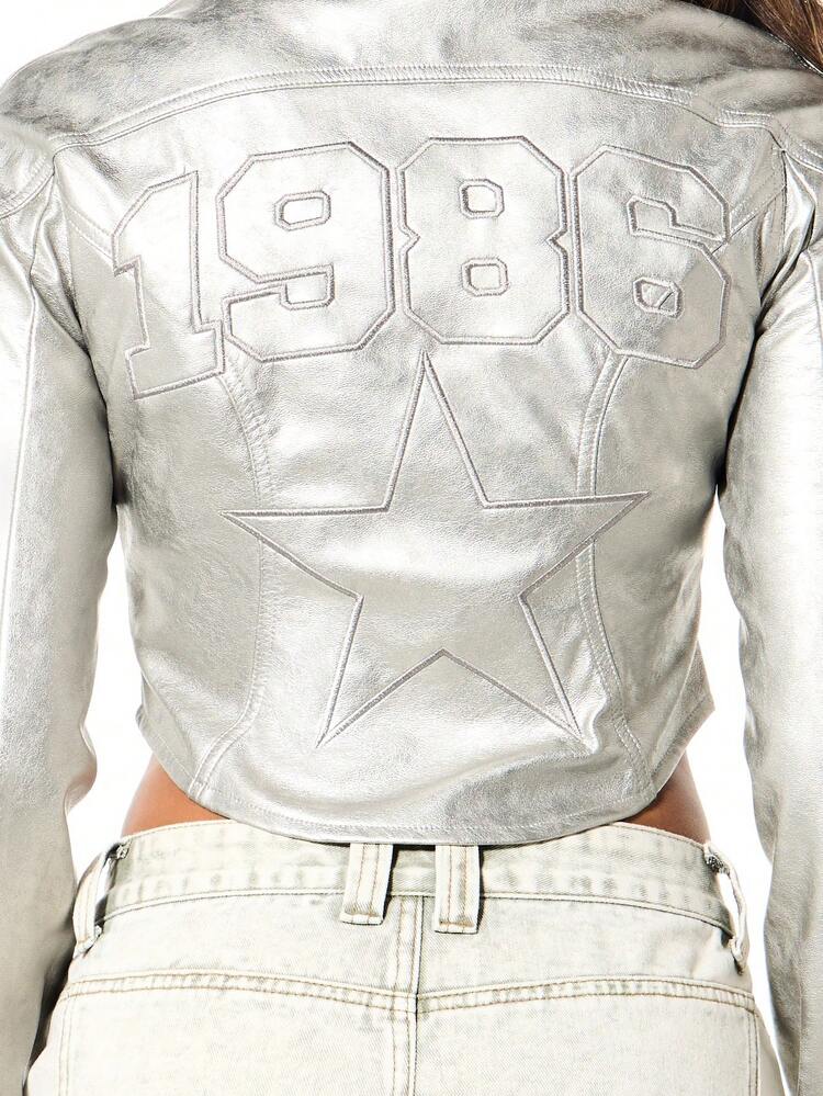SUMWON WOMEN Metallic Panel Star Moto Jacket