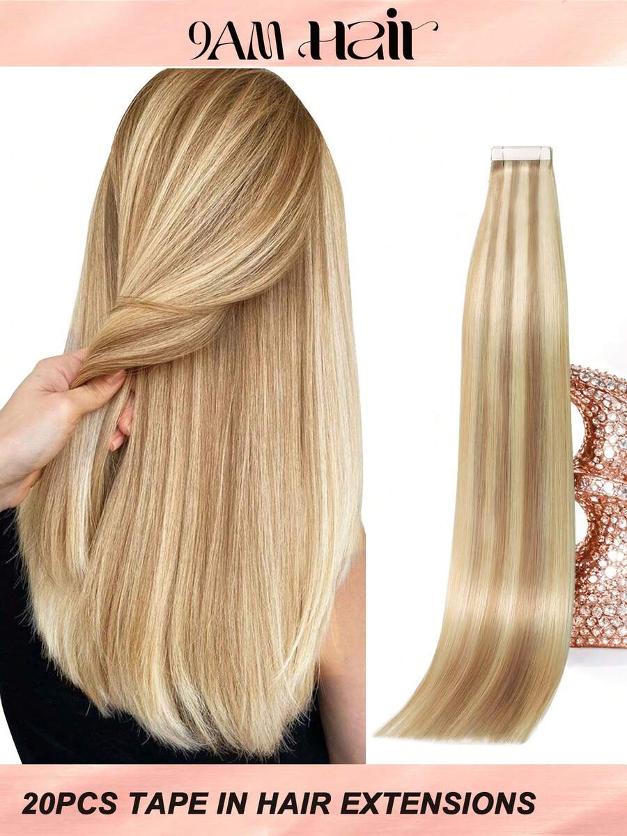Extensii de păr autoadezive 100% păr uman #P18/613 blond cu șuvițe, stil drept, lungimi de 14-22 inci, extensii mătăsoase, invizibile, fără cusături, calitate superioară, vârfuri groase, extensii de păr uman sănătos, 50g/pachet, pentru păr subțire și uz salon - SP18/613 - Vizualizare 1