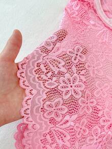 SHEIN Valentine's Day Women's Pink Sweet Sexy Backless Bow Decor Sexy Jumpsuit - Pink - View 4