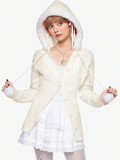 Kawaii Cárdigan con capucha, parches y flecos lindo y dulce para mujeres