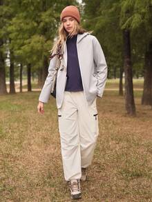 In My Nature Quần đi bộ đường dài màu trơn có túi xếp ly thông thường dành cho nữ - trắng - Xem 6