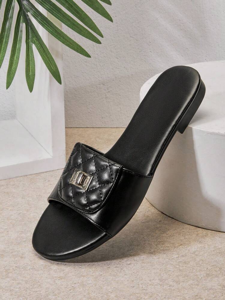 SHUZIA #UrbanLuxe Giày sandal xỏ ngón màu đen bằng da thuần chay Gold Locker Decor dành cho nữ – Lấy cảm hứng từ nhà thiết kế, thanh lịch, có họa tiết và sang trọng vượt thời gian. - màu đen - Xem 6
