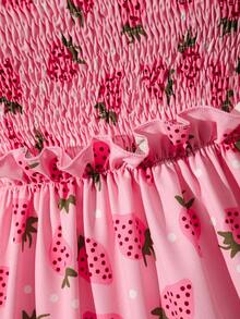 Breezaya Summer Fashion Versatile Premium Quality Waisted Women Strawberry Print Shift Dress Strawberry Dress Women Pink Strawberry Dress Cottagecore Dress Milkmaid Dress Women Strawberry Print Dress Vacation Outfits Woman - Multicolor - View 5