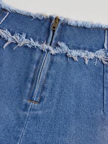 Girlism Tween Girl Frayed Hem Cargo Pocket Pleated Casual Denim Mini Skirt - Medium Wash - View 3