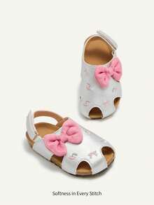 Cozy Pixies 1 Pair Silver Princess Style Cute Fashion Versatile Bow Embroidered Baby Girl Flat Sandals - Silver - View 3