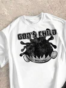 SHEIN 2 件套青少年男孩休闲涂鸦印花星星和字母图案短袖 T 恤和喇叭运动裤，街头风格，适合春夏季