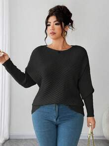 Elenzga Suéter holgado y suelto con hombros descubiertos de manga larga y talla grande para mujer, adecuado para usar como prenda exterior en invierno - Negro - Ver 7