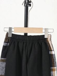 SHEIN 2 件套男童格子连帽夹克和运动裤套装，春秋季幼儿格子男童格子夹克 - 彩色 - 查看 7