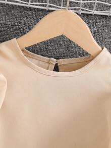 SHEIN Elladie kids Bộ áo thun tay ngắn và quần dài thời trang tối giản cho bé gái - Màu Khaki - Xem 4