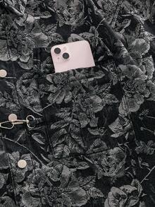 ROMWE MEN Street Life Men's Front Button Casual Fashion Versatile Summer Shirt, Textured Floral Denim Top - Black - View 6