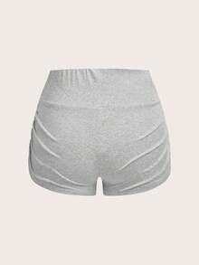 SHEIN EZwear 春夏新款休闲短裤套装，适合外出、日常穿着、派对、音乐节、返校、毕业典礼、度假、街头风、休闲、购物、城市漫步、运动、瑜伽、健身、网球等多种场合穿着，可外穿或内搭，高弹针织面料，褶皱设计，黑色、灰色迷彩印花，三件套，大码尺码 - 彩色 - 查看 4