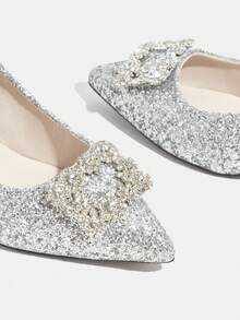 CUCCOO TILAWA Damen Spitze Glitzer Glamour High Heels für Partyanlässe - Silber - Übersicht 6