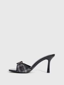 CUCCOO SZL Women's Fashionable & Elegant Commuter Plaid Buckle Heeled Sandals For Christmas - Black - View 5