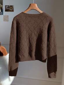 Comfortcana Nuovo cardigan casual da donna in stile minimalista per autunno/inverno con dettagli ricamati, maglione da donna in stile campagnolo color caffè per abbigliamento all'aperto, abbigliamento autunnale - Caffè Marrone - Visualizzare 2