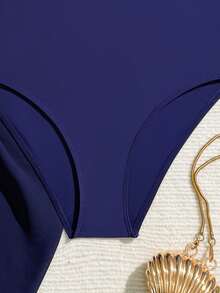 SHEIN 3 pièces/set Maillot de bain tankini et jupe pour filles, décoré d'étoiles de mer dorées avec contraste de couleurs bleu et blanc. Convient pour la plage, la piscine, le surf, les vacances et les voyages d'été - Bleu azur - Voir 3