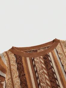 ROMWE Plus Size Hippie Bohemian Vertical Striped Pullover Sweater, Plus Size Flare Sleeve Striped Pattern Casual Boho Pullover Sweater, Everyday Plus Size Women Sweater - Multicolor - View 3
