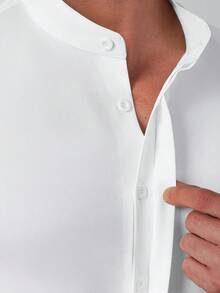 Core Aspect 男士纯色立领单排扣休闲长袖衬衫，秋冬白色领衬衫，男士衬衫，男士白色正装衬衫，男士白色衬衫，抗皱，易护理，免熨白衬衫，情人节礼物，男友礼物，男士结婚衬衫 - 白色 - 查看 4