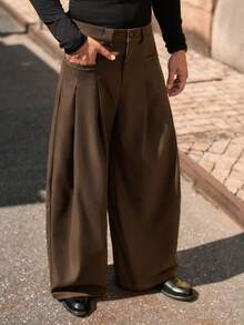 HIMLAND 男士梭织时尚休闲宽松阔腿纯色宽松裤，适合日常穿着和上学穿着 - 棕色 - 查看 5