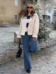 Jeta Ari Winter Women Jacket Women's Loose Fit Zip-Up Collar Thermal Lined Casual Jacket For Fall/Winter Winter Women Coat Jacket - Apricot - View 1