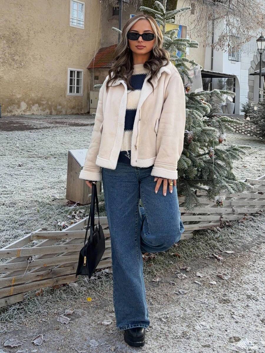 Jeta Ari Winter Women Jacket Women's Loose Fit Zip-Up Collar Thermal Lined Casual Jacket For Fall/Winter Winter Women Coat Jacket - Apricot - View 1