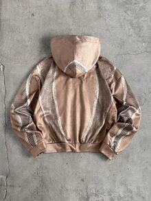 AXEPEAK Casual Street Fashion Hiphop Distressed Texture Loose Short Cropped Long Sleeve Sweatshirt Sweatshirt For Men Mens Textured Hoodie Brown Zip Up Hoodie Men - Brown - View 4