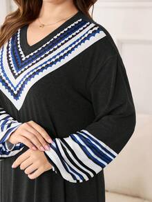 Lacomfia Plus Size Solid Color Long Sleeve Knit Dress, Elegant Casual & Comfortable, Autumn/Winter - Black - View 4