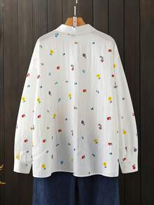 Linhara Camisa casual estampada de primavera/otoño, camisa blanca sencilla para ir al trabajo o de vacaciones en talla grande - Blanco - Ver 2